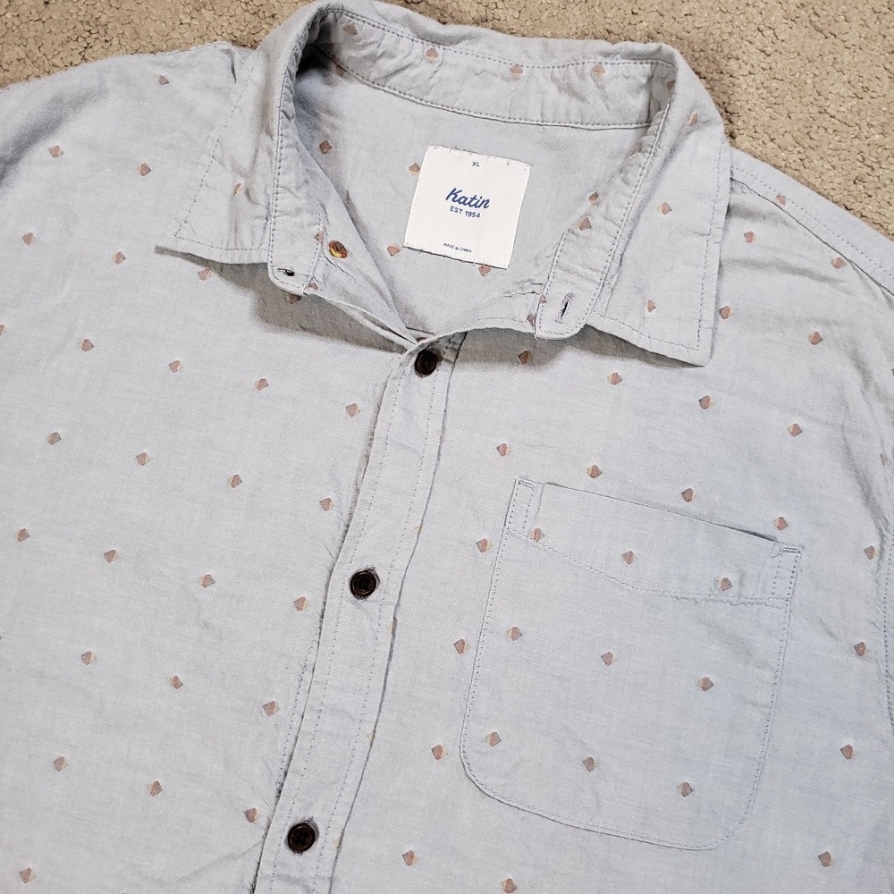 Katin Shirt Mens XL Gray Geometric Textured Short Sleeve Button Up Pocket Casual